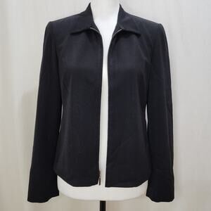 Rafaella Vintage 90s Y2K Collared Front Zipper Shoulder Pads Black Blazer, 6P